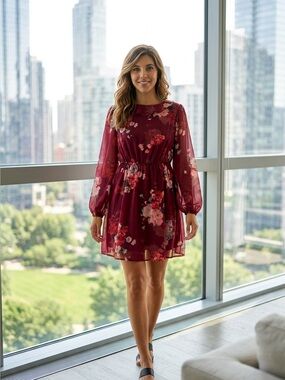 Lauren Conrad Floral Ruffle Dress w/liner - Berry Pink Floral Size Small